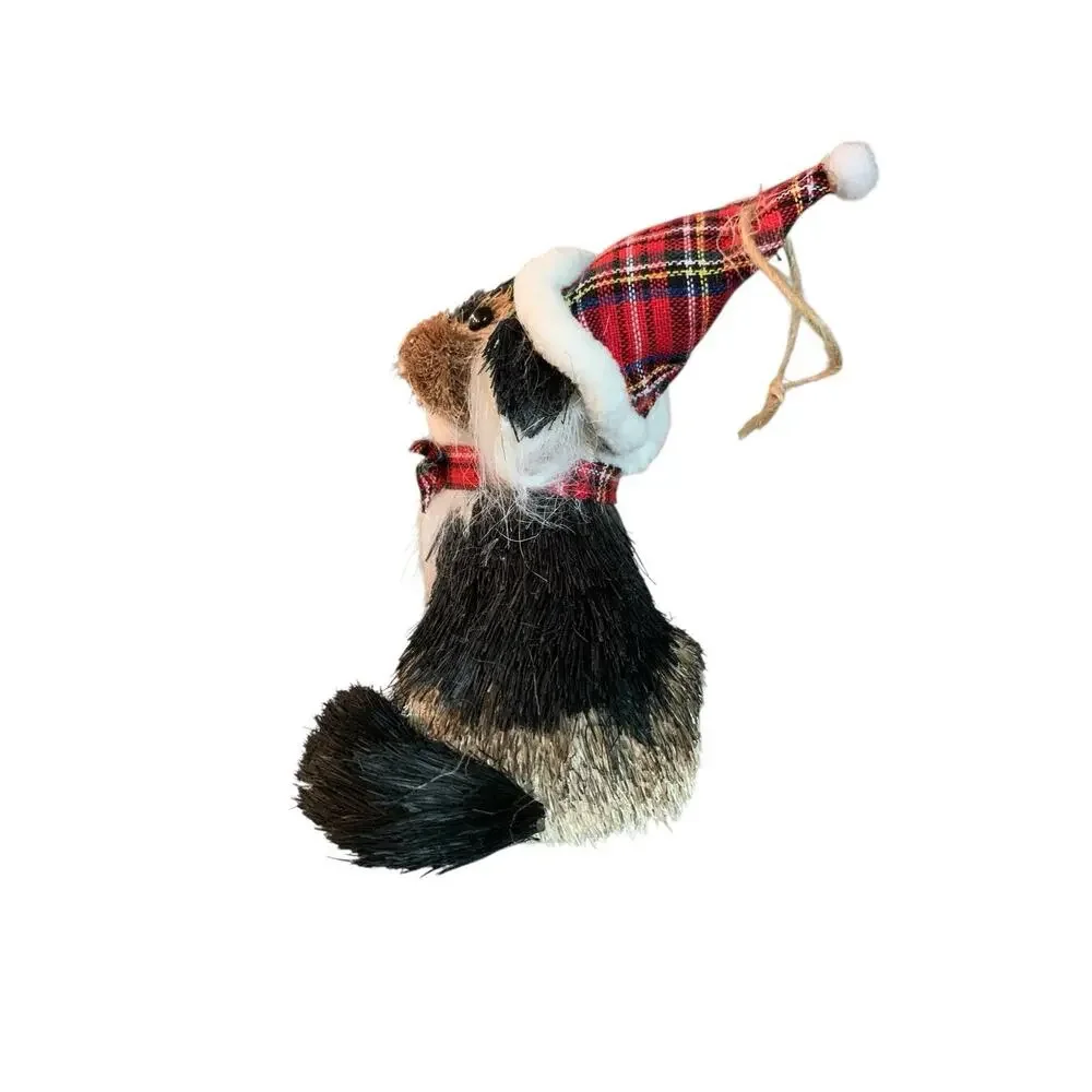 Pier 1 Imports Sisal Dog Christmas Tree Ornaments Set of 3 Santa Hat Plaid 5.5